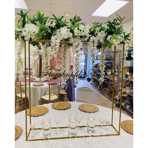 2pcs large wedding centerpiece gold flower stand 31.5 inch tall metal props decorative pillars backdrop panel frame
