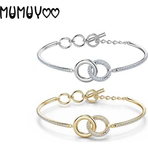 2020 SWA Fashion Jewelry High Quality Charm Love Crystal New Golden Double Circle Bracelet Female Romantic Gift