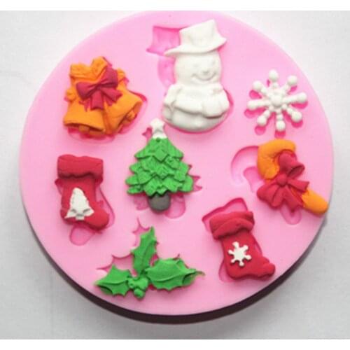 3D DIY Snowman Bell Tree Silicone Fondant Soap 3D Cake Mold Cupcake Jelly Candy Chocolate Decoration Baking Tool Moulds