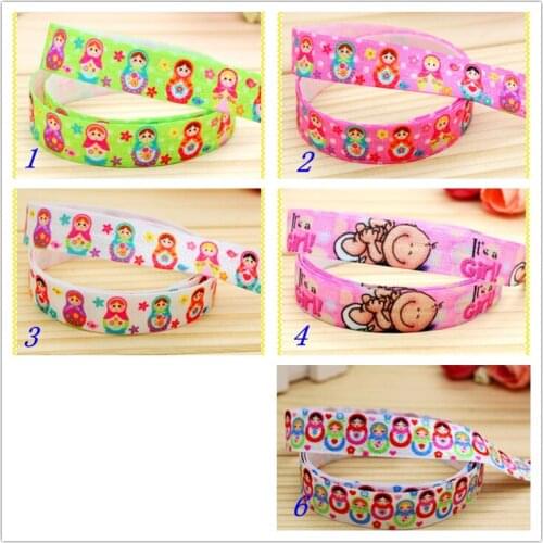 5/8'' Free shipping Fold Elastic FOE dolls girl printed headband headwear hairband diy decoration wholesale OEM D61