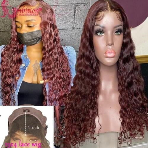 Burgundy Curly Lace Front Wig Pre plucked Brazilian Human Hair Lace Front Wig Curly Bleached Knot 13x4 Lace Wig with baby hair