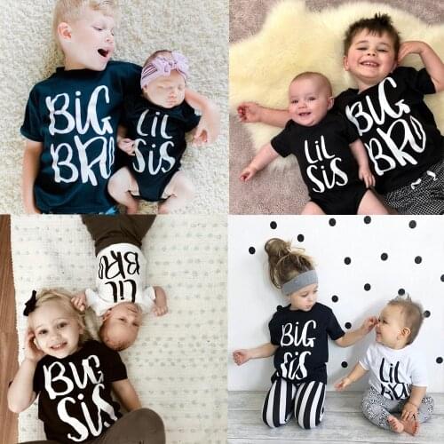 Sibling Set Big Brother Little Sister Sibling Clothes Childrens Gift Big Bro Lil Sis T Shirt Baby Romper Twins Matching Outfits
