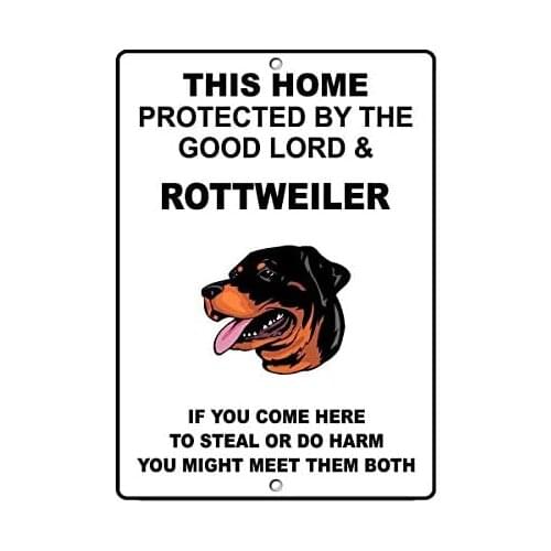 Everett Goodman Home Decor - Warning Sign Rottweiler Dog.8x12 Inch Metal Tin Sign