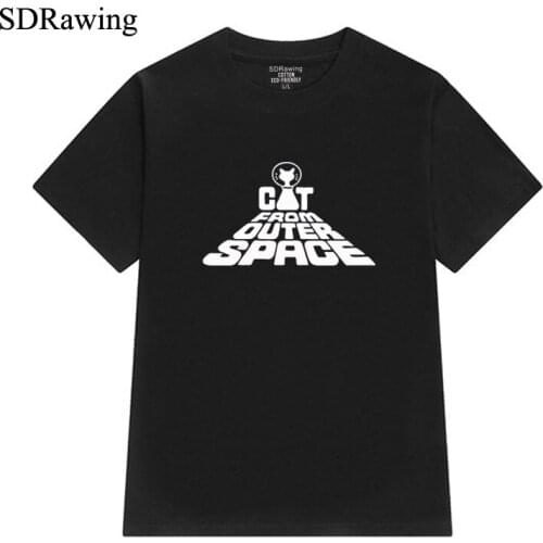 THE CAT from Outer SPACE cotton T shirt for women clothing cat lover shirt Graphic Tees Hipster summer vintage tops plus size