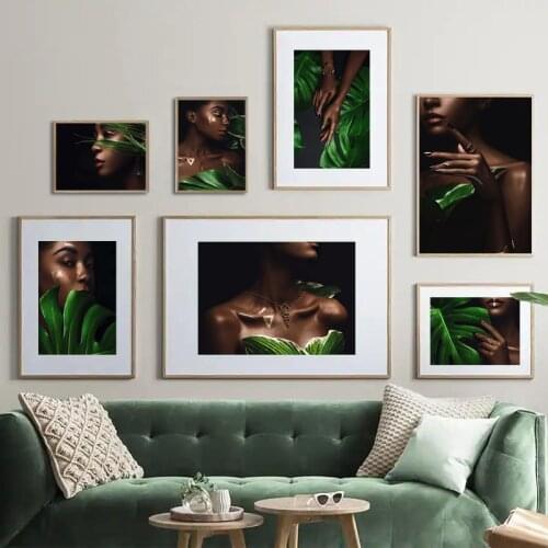 Green Leaf Girl Abstract Woman Art Wall Art Canvas Painting Nordic Black Model Posters And Prints Pictures for Living Room Decor