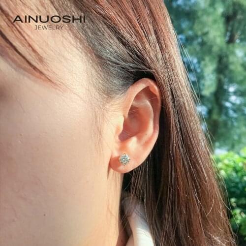 AINUOSHI Classic 925 Sterling Silver Diamond Stud Earrings for Women 0.5ct/1.0ct D Color Mossanite Diamond Gems Wedding Jewelery