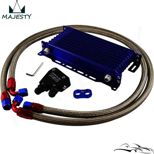 10 Row Engine Oil Cooler Kit+Sandwich Plate adapter For LS1 LS2 LS3+Bracket Blue
