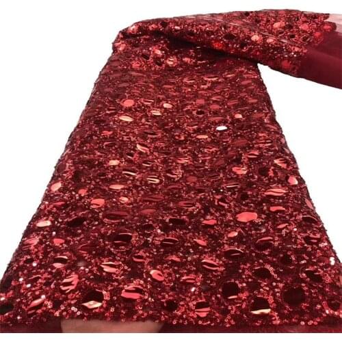 Red Nigerian French big Sequins Lace Fabrics 2021 High Quality Lace African Mesh Lace Fabric Sequins For Women Party Dress