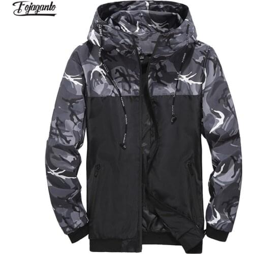 FOJAGANTO Men Jacket Zipper New Brand Casual Camouflage Hooded Jacket Fashion Mens Outwear Slim Fit High Quality Jacket Male