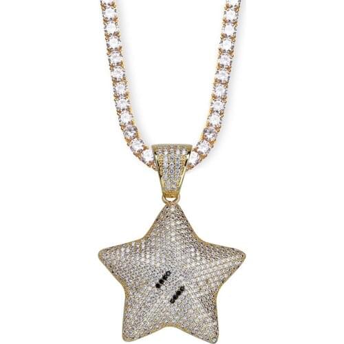 Iced Hip Hop Cartoon Five Star Pendant Necklace Bling Cubic Zirconia Gold Silver Color Charms Chain Fashion Rapper Jewelry Gift