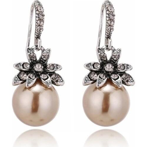 Elegant Round Imitation Pearl Dangle Earrings Pearl Earrings Inlaid Rhinestones Exquisite Charming Wedding Jewelry For Women