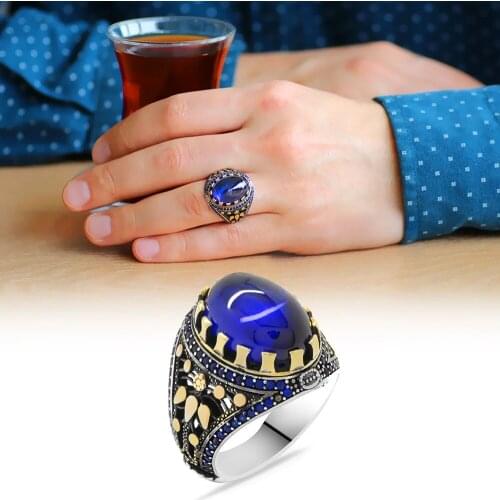 925 Sterling Silver Ring for Men Zircon Stone Jewelry Fashion Vintage Gift Onyx Aqeq Mens Rings All Size