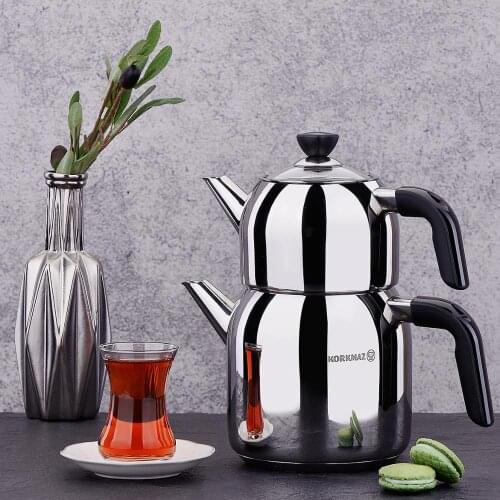 Korkmaz Steel Kappa Black Teapot Set