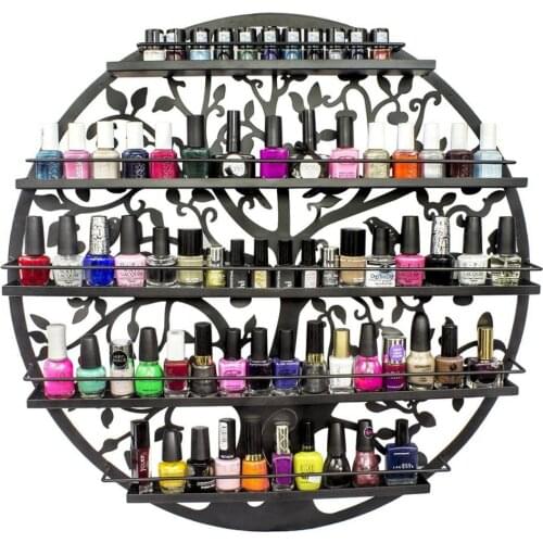 Wall Mounted Bronze 5 Layer Nail Polish Rack Bracket – Tree Contour Round Metal Salon Wall Art Display Stand
