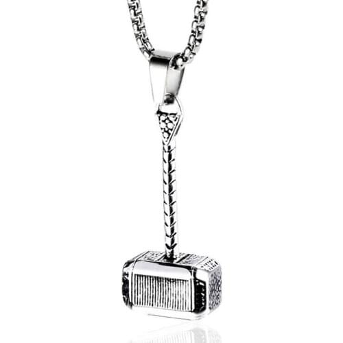 Stainless Steel Vintage Thor Hammer Men Punk Rock Pendant Necklace Fashion Heavy Men Jewelry Gift For Him with Chain