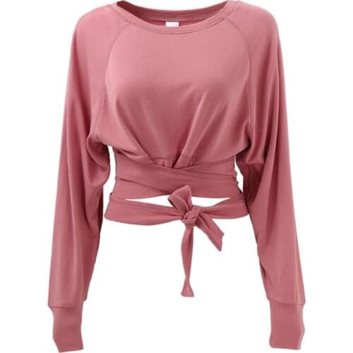 2020 New Women Yoga Shirt Short Style Long Sleeve Loose Bandage Dry Fast Sports Sweater Sexy Women Running Gym Dance Clothes