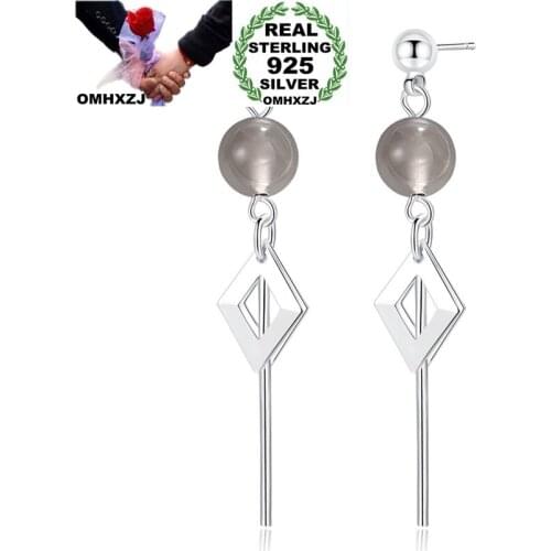OMHXZJ YS530 Wholesale European Fashion Woman Girl Party Birthday Gift Geometric Tassel Agate S925 Sterling Silver Drop Earrings