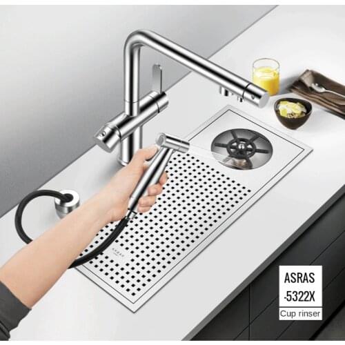ASRAS 5322X Stainless Steel Cup Rinser Kitchen Sink Milk Tea Cafe Bar Automatic Glass Washer High-pressure Cup-rinsing Srinker