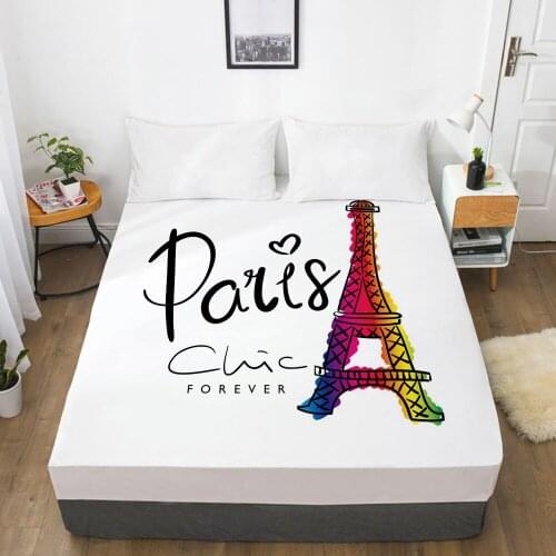 Fitted Sheets Mattress Cover With Elastic Band 3D Bed Sheet Linens 90x200 135x200 Bed Sheet Eiffel Tower Customize size design