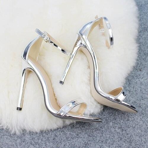 QWEDF Shoes womens Shoes Sandals With Buckle High Heels Gold And Silver Wedding Shoes Large Size 43 CR-23