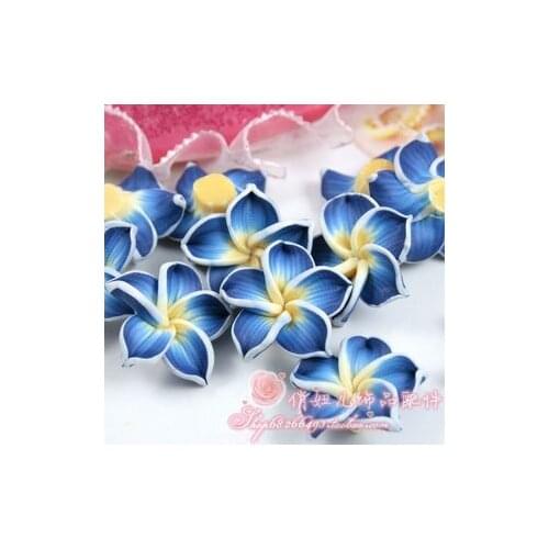 Sale!30Pcs Dark Blue Color 3D Polymer Clay Beads Flower/Plumeria rubra Design For DIY Jewelry Making