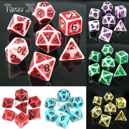 Retro Effect Dice Set 7Pcs/Set + Dice Bag Polyhedral TRPG DND Rpg Games for Opaque D4-D20 Multi Sides Dice for Board Game