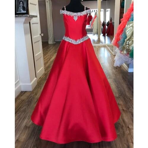 Little Miss Pageant Dress for Teens Juniors Toddlers 2021 Beading AB Stones Crystal Long Pageant Gown for Little Girl Formal Par