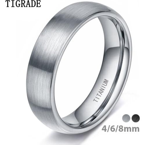 Tigrade 4/6/8mm Brushed Simple Silver Color Titanium Ring Men High Polished Wedding Band Engagement Rings Women Male Jewelry