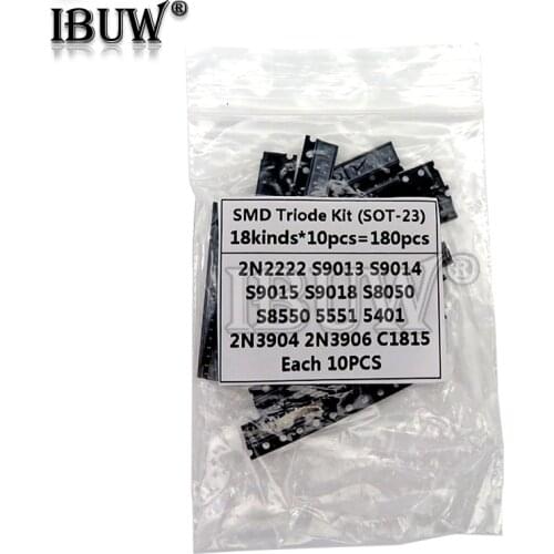 Transistor Assorted Kit (SOT-23) 18kinds*10pcs=180pcs 2N2222 S9013 S9014 S9015 S9018 S8050 S8550 5551 5401 2N3904 2N3906 C1815