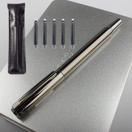 High Quality Gift leather Pen Bag PAILI 613A Fountain Pen 0.38MM Extra fine nib black Ink Pens School Office Supplies Caneta