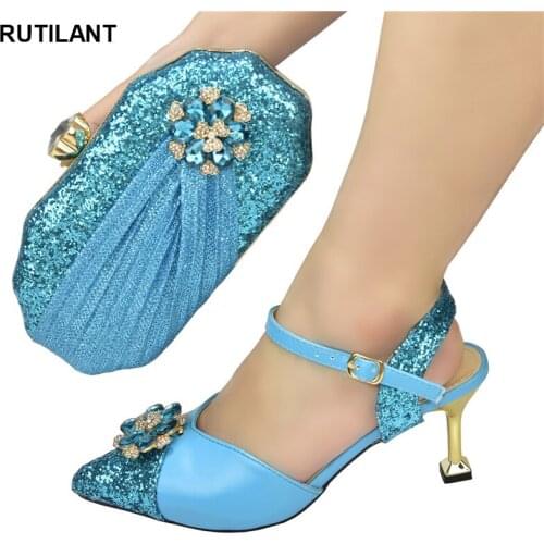High Quality African Shoes and Bag Set Decorated with Rhinestone 2021 Special Arrivals Wedding Nigeriain Shoes with Bag Set