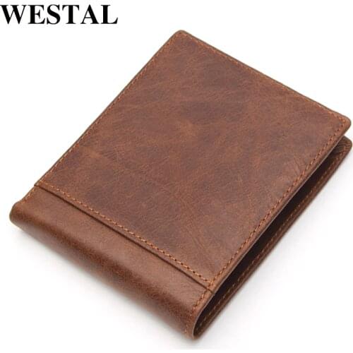 WESTAL male wallet genuine leather purse for men credit card holder slim money bag mens cluth bag casual coin pocket 8054