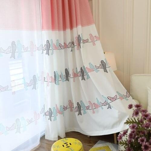 Window Curtain Living Room American Style Window Decoration Birdie Pattern Printed Pink Curtains For Children Drapes BZG1304