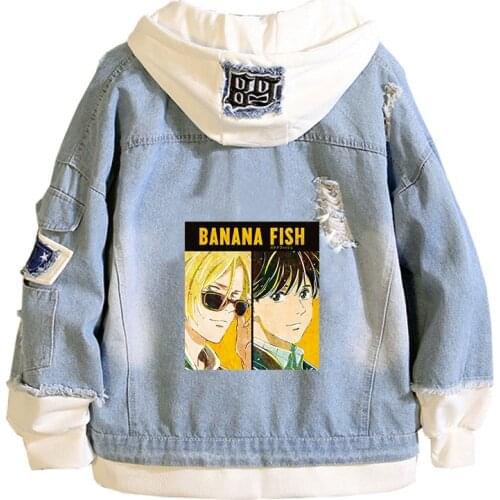 Banana Fish Painting Jeans Jacket Ash Lynx Anime Denim Hoodies Harajuku Streetwear Long Sleeve Women Sweatshirt Couple Costs