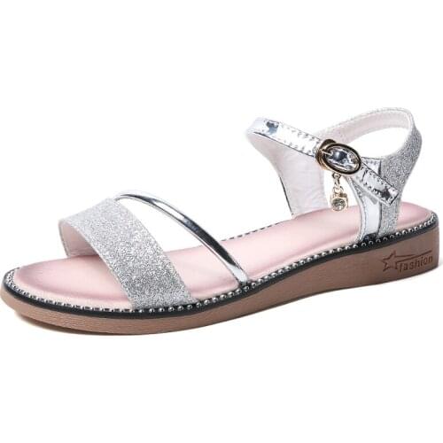 2021 Gold Bling Summer Women Sandals Black Flat Sandals Shoes Women Rubber Beach Flip Flops Ladies Flat Heels Gladiator Sandals