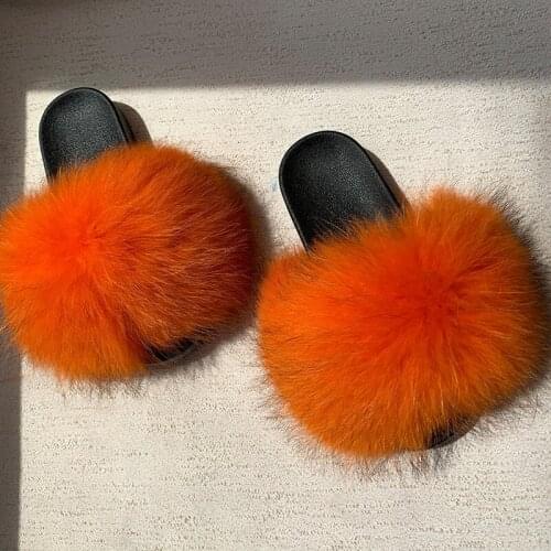Sandals Women Fur Slides Real Raccoon Fur Flip Flops Anti-Slippery Flat Summer Slippers 2021 New Arrival