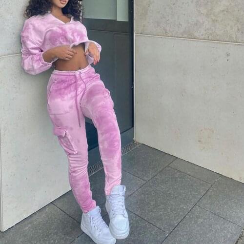Women Fashion Cotton Sweatshirts Sets Autumn New Hoodies +elastic Waist Pants Two Piece Tie Dye Casual Suits Female Tracksuit