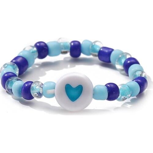 Women Resin Elastic Ring Bohemian Adjustable Jewelry Blue Green Heart Rings Birthday Party Gift Anillos Mujer