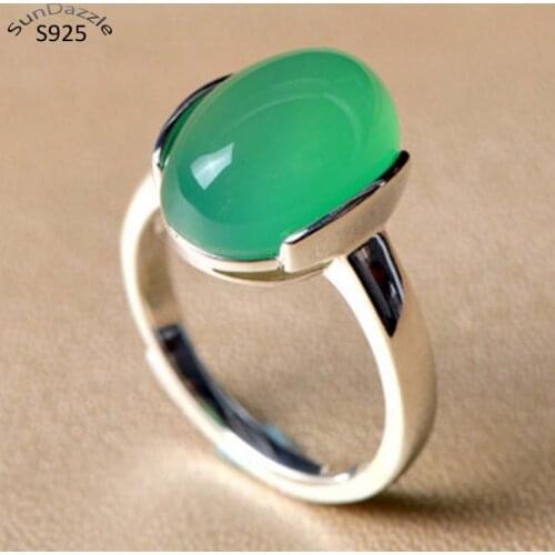 Genuine Real Pure Solid 925 Sterling Silver Rings for Women Fine Jewelry Green Chrysoprase Female Silver Ring Gift
