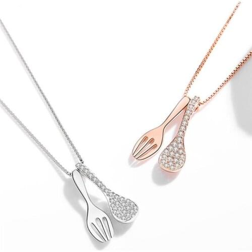 Sole Memory Cute Mini Spoon Fork Creative Sweet 925 Sterling Silver Clavicle Chain Female Necklace SNE566