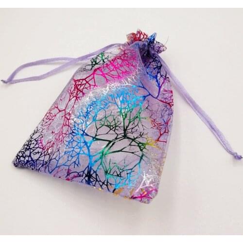 100pcs Violet Coral Organza Bag Drawstring Pouch Bag Organizer Jewelry Box Gift For Wed Christmas Jewelry Display Packaging Bags