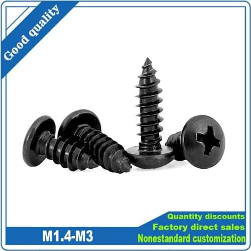 20/100pcs M1.4 M1.7 M2 M2.2 M2.5 M3 Mini Small Black 304 Stainless Steel Cross Phillips Pan Head Micro Self Tapping Wood Screw