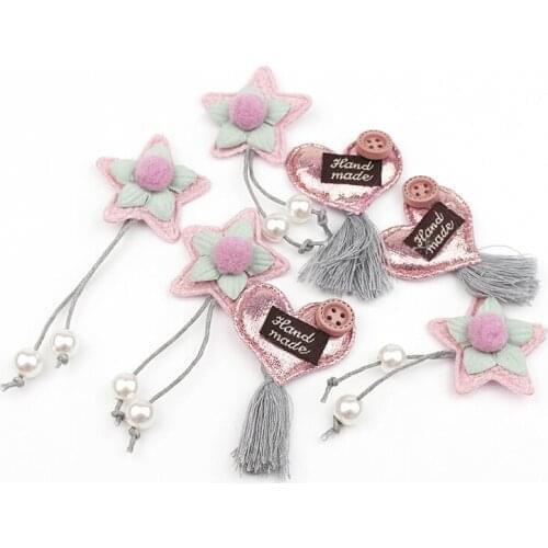 20Pcs Padded Stars/Heart Tassel Applique DIY Craft Supplies Basteln Kids Hair Accessories Earrings Clothes Sewing Decor Material