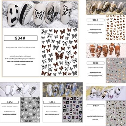 3D Nail Art Stickers Merry Christmas Decals Butterfly White&Black Stripe Spot Dreamy Colorful Insect Home/Salon Professional Use