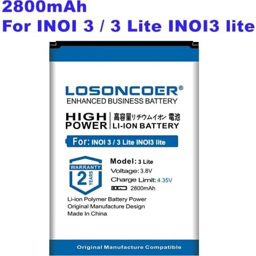 0 Cycle 100% New LOSONCOER 2800mAh Battery For INOI 3 / 3 Lite INOI3 lite 100% New High Quality Smart Phone Rechargeable Battery