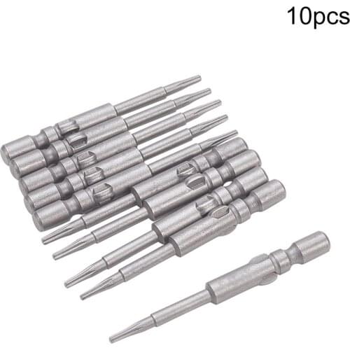 10pcs 4mm Diameter Round Shank Torx Screwdriver Bits 40mm Length S2 Steel T4 T5 T6 T7 T9 T10 Magnetic Batch Head Bits