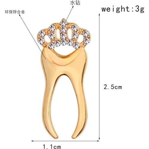 1PCS European and American Fashion Personality Metal Teeth with Crystal Crowns Icon Apparel Brooch Backpack Pin Badges Accessory