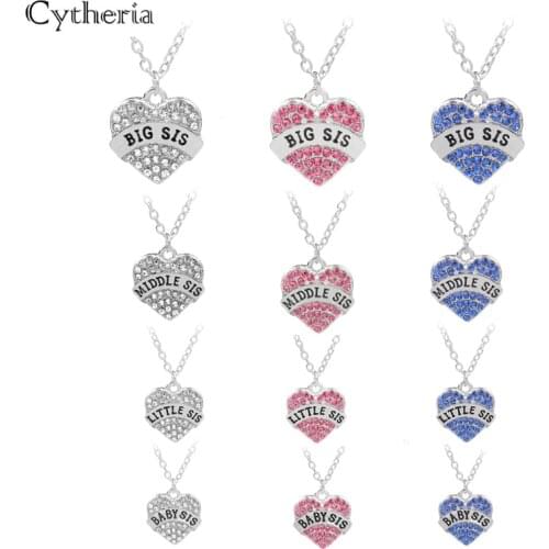 Big middle little baby sis Necklaces For 2 3 4 sisters clear white pink blue crystal heart sister Necklace gift for best sister