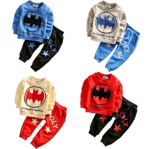 Childrens Spring and Autumn Suit Childrens Baby Suit Kids Clothes Toddler Boys Girls Childrens Boys Bat Two Printed Suit