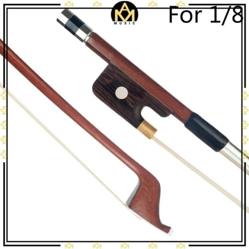 Double Bass Bow 1/8 French Style Brazilwood Parisian Eyes Round Stick White Horsetail Bass Violin Bow